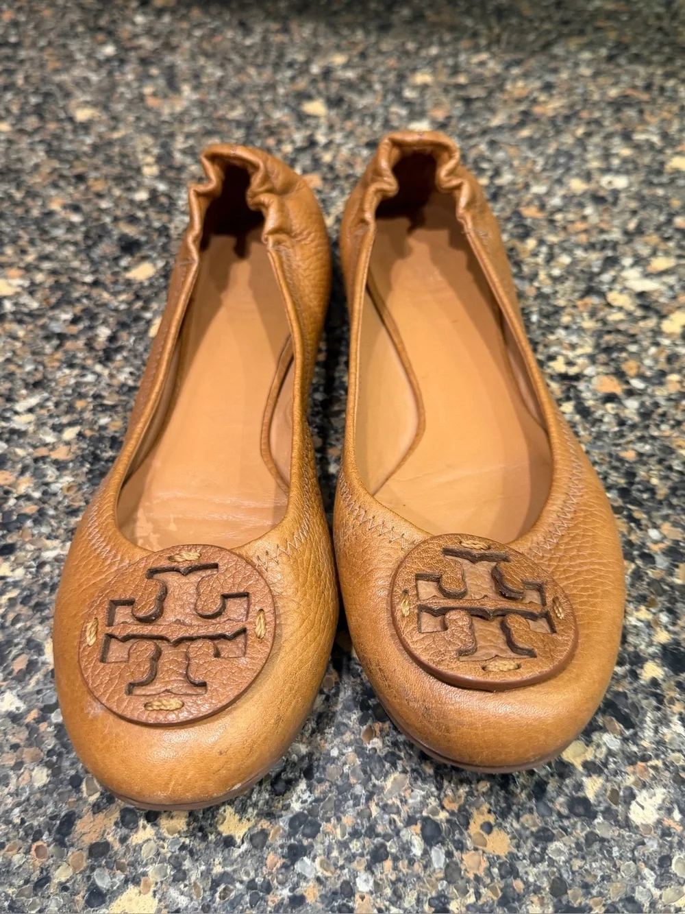 Tory Burch Tan Leather Logo Ballet Flats 7.5